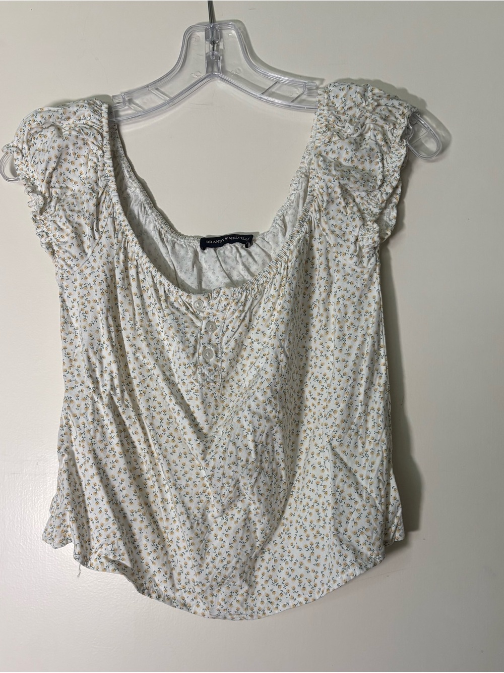 Brandy Melville White Floral Button Scoop Crop Top